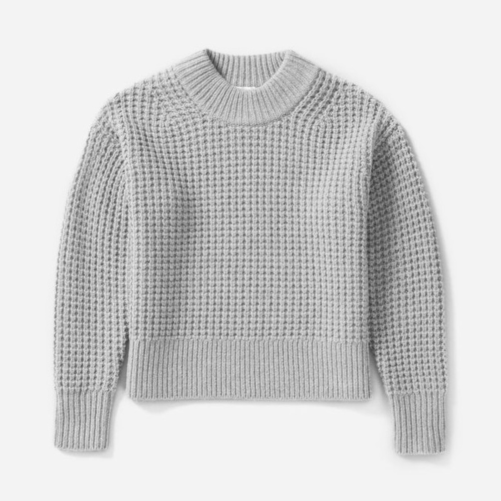 Wool-cashmere waffle square crew sweater